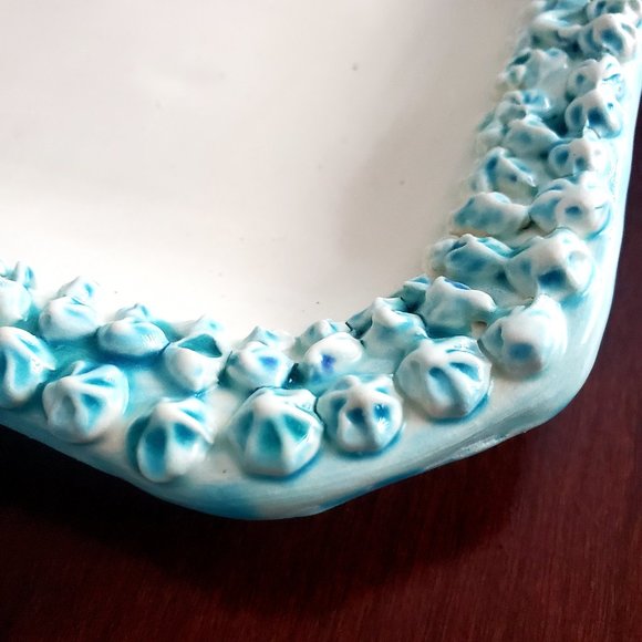 Vintage Seashells Design Embellished Rectangular Ceramic Tray Coastal Farmhouse - Picture 2 of 5
